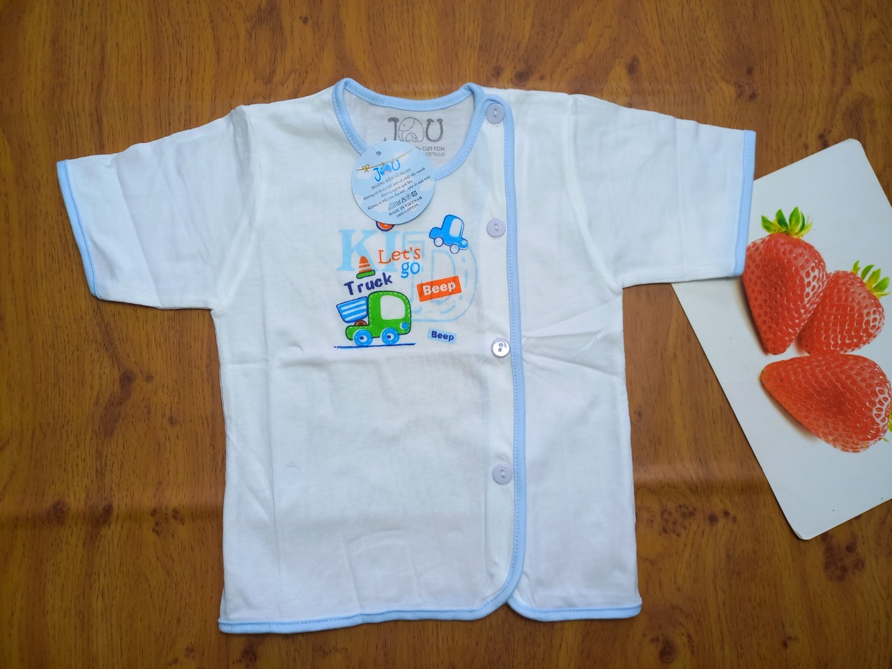 Áo sơ sinh Tay ngắn bác sĩ trắng JOU, chất vải cotton 100% cao cấp mềm, mịn, thoáng mát cho bé từ 3-10 kg