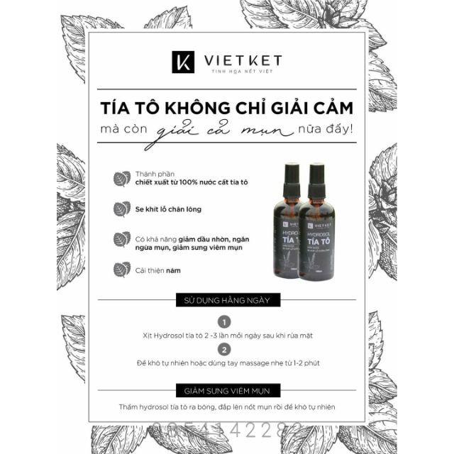 Hydrosol Tía Tô Vietket – Hỗ trợ giảm nhờn, se khít lỗ chân lông