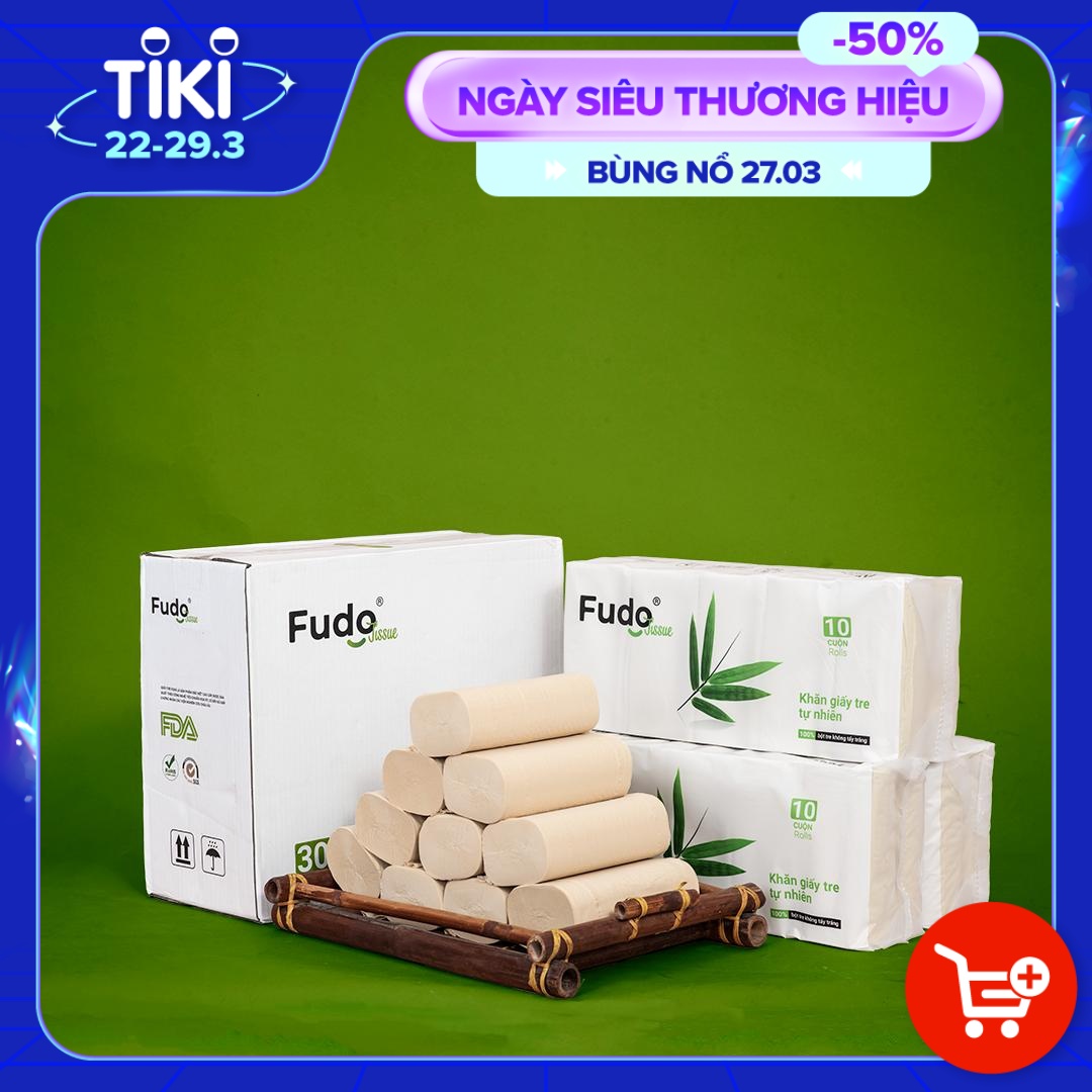 Khăn giấy tre Fudo - Combo 30 Cuộn Giấy Vệ Sinh Không Lõi (1 thùng): 100% bột tre, không tạo mùi, không tẩy trắng, siêu mềm, siêu mịn, siêu dai