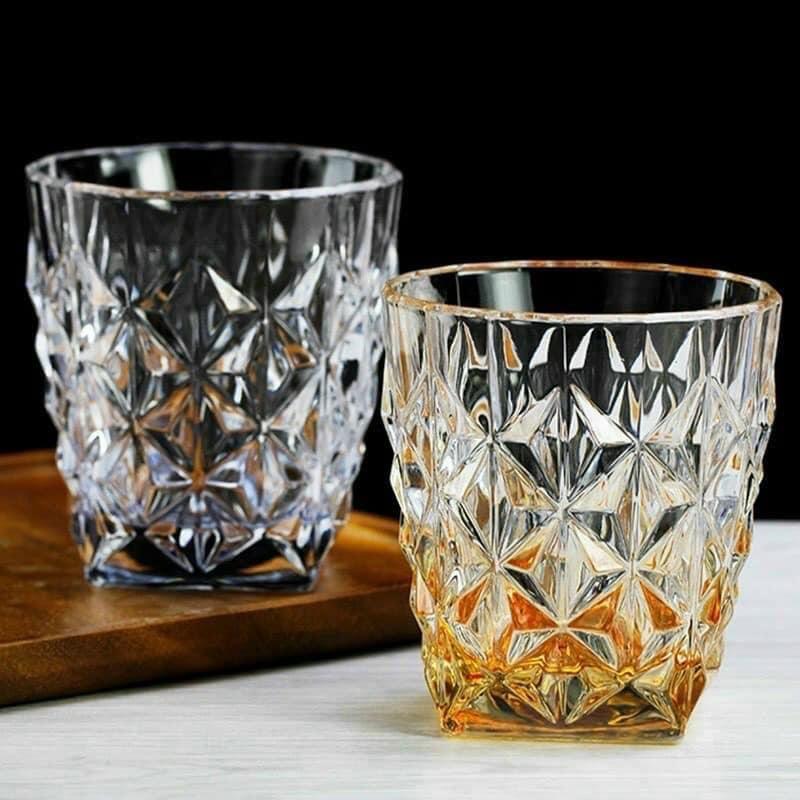 Ly thủy tinh chịu nhiệt uống nước vân sao đáy vát xanh