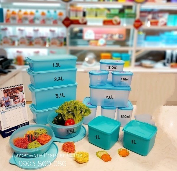 BỘ HỘP TRỮ MÁT &amp; TRỮ ĐÔNG TUPPERWARE BLUE OCEAN SET 15