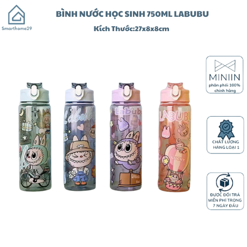 Bình Nước Học Sinh 750ml Hoạt Hình LABUBU Dễ Thương, Bình Đựng Nước Có Ống Hút Cho Bé - HÀNG CHÍNH HÃNG MINIIN