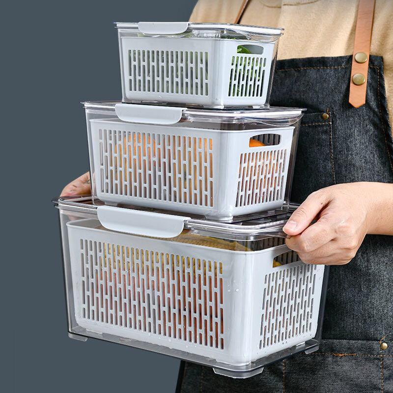 Hộp đựng bảo quản thực phẩm tủ lạnh 2 lớp có lỗ thông khí thoát nước giữ thực phẩm khô ráo tươi lâu AZ AD25220