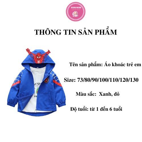 Áo khoác gió cho bé, áo khoác người nhện cho bé trai giữ ấm chống gió mùa đông Xu Xu Kids size từ 7 đến 20kg
