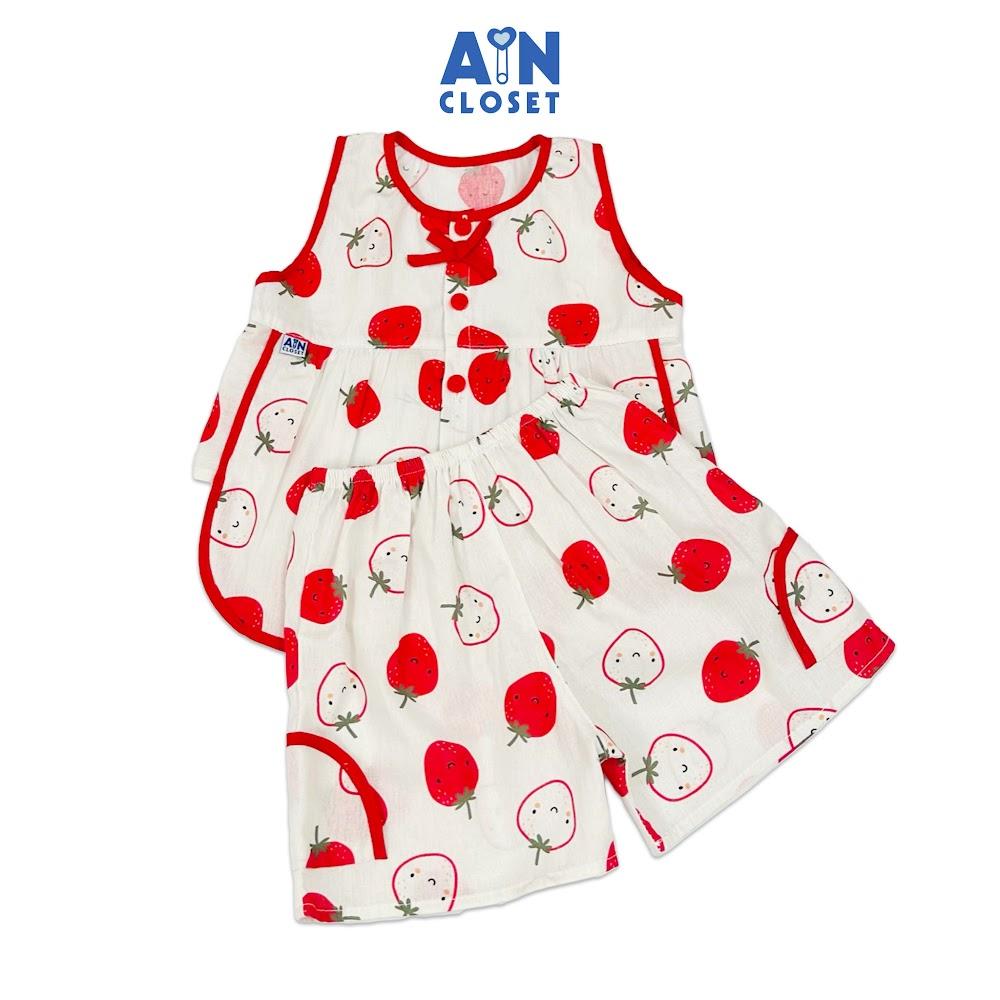 Bộ quần áo Ngắn bé gái hoạ tiết Dâu Bạch Tuyết Cotton - AICDBGZXPRBO - AIN Closet