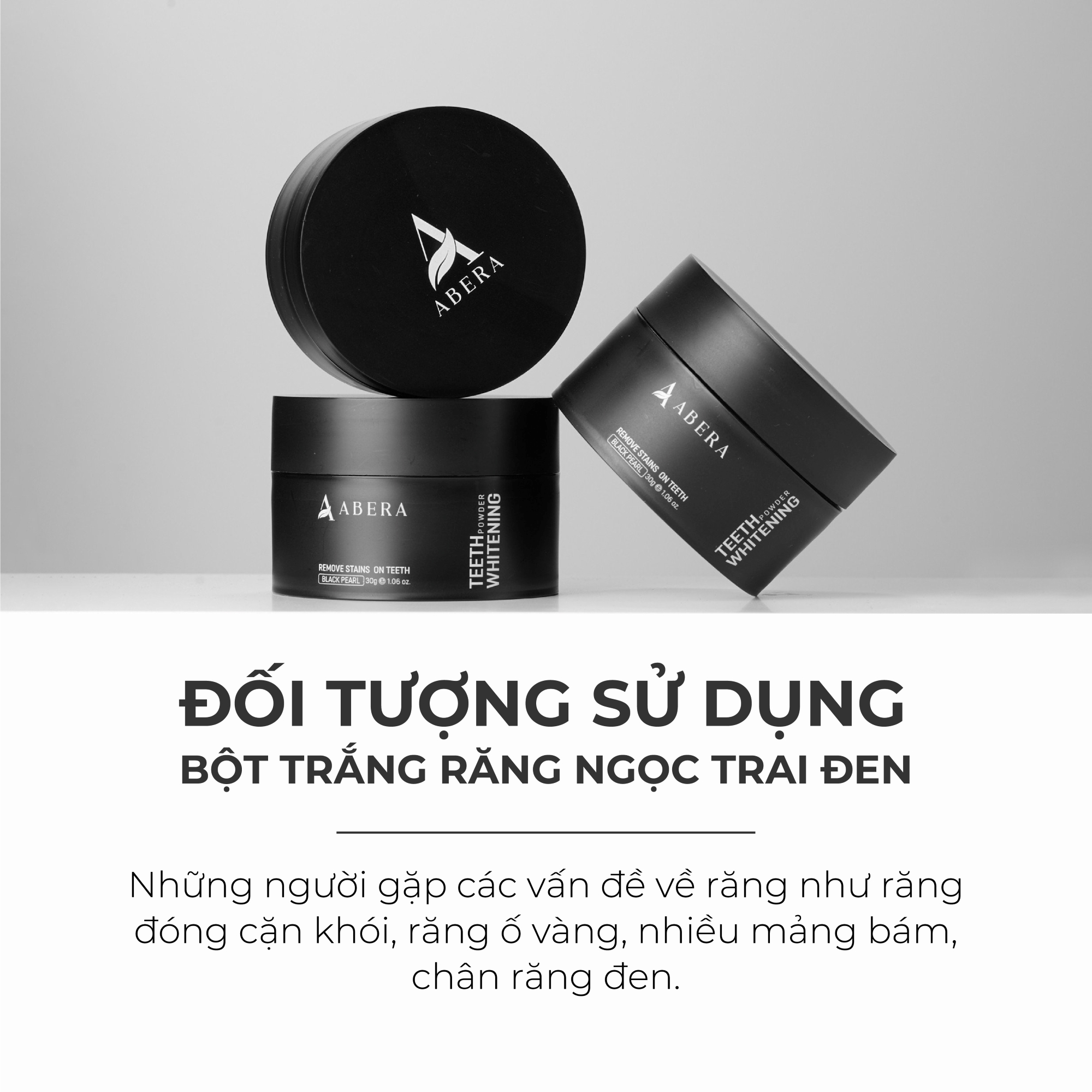 [COMBO 3] Bột Trắng Răng Abera Ngọc Trai Đen - Làm Trắng Răng, Xóa Mọi Vết Ố Vàng, Cao Răng Lâu Năm