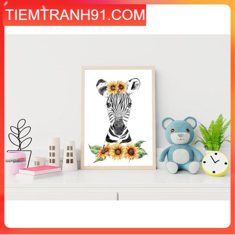 Tranh treo tường | Tranh cho bé-Girl Nursery Decor, Zebra with Sunflowers Print 74 , tranh canvas giá rẻ