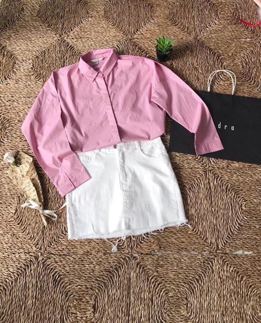 Áo sơ mi oversize hồng