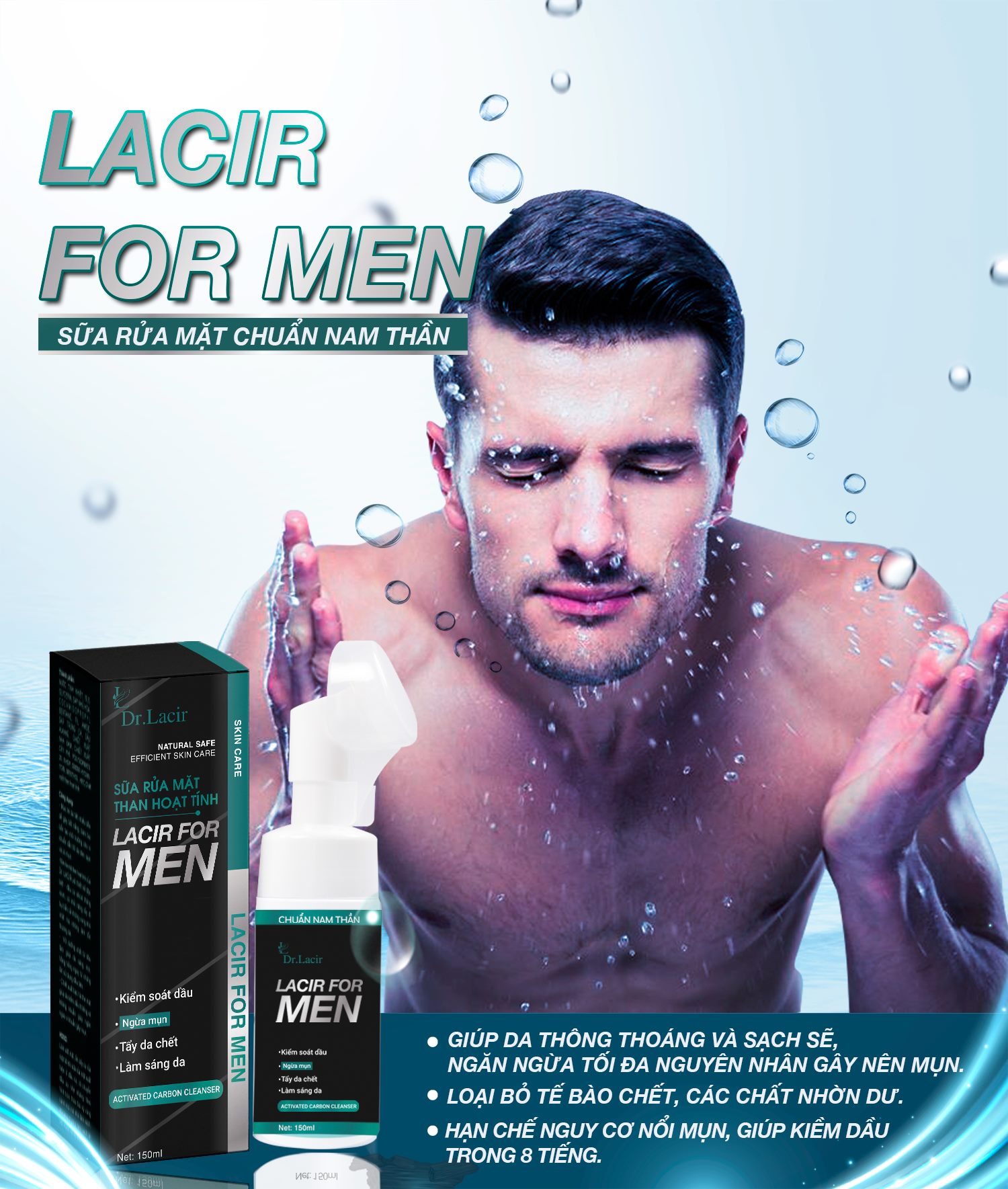 Sữa Rửa Mặt Nam Dr Lacir - Lacir for Men: Làm sạch sâu, giúp da tươi sáng, giảm bóng dầu (Chính Hãng Dr.Lacir)