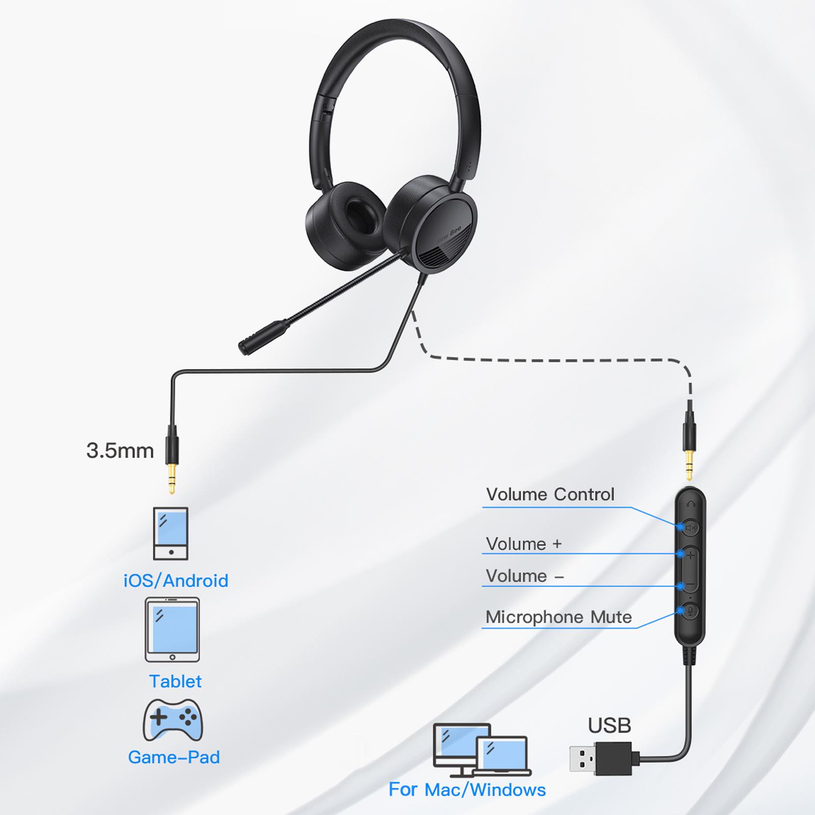 Tai nghe điện thoại Bee H360 có dây 3.5mm / USB có micrô trên tai