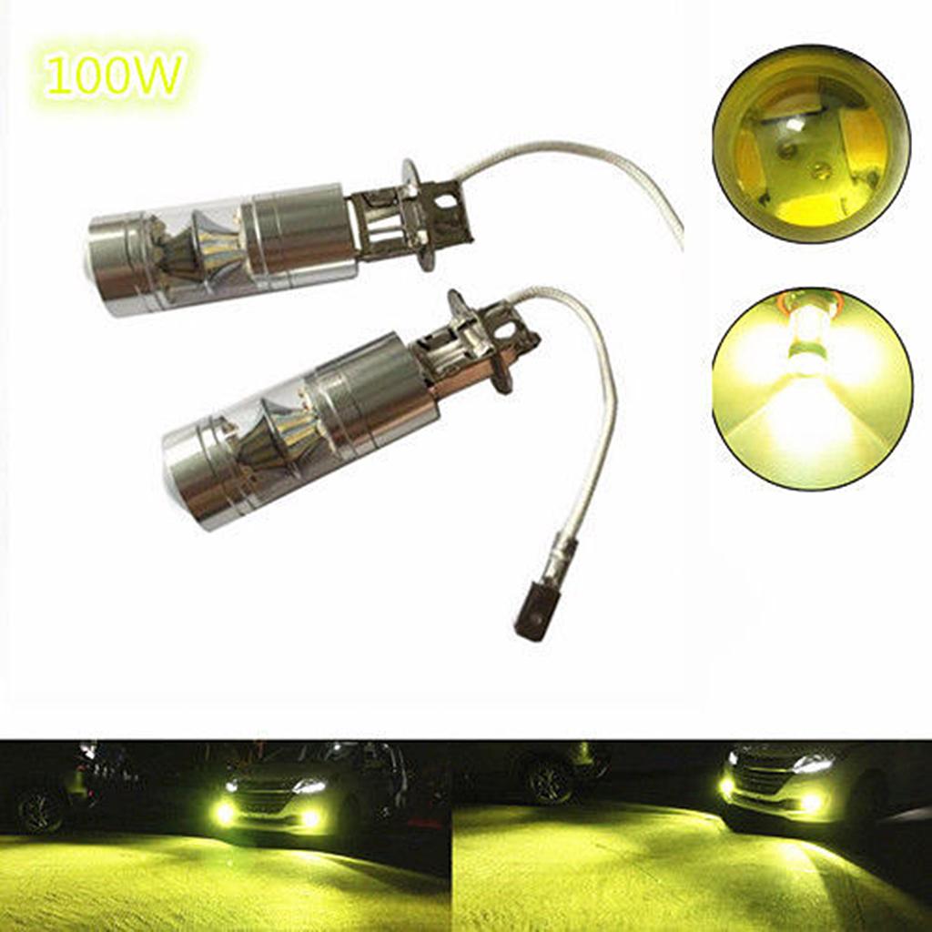 2 Pieces H3 20LED 1000LM 100W High Power Projector Fog Driving Light Bulbs - Yellow