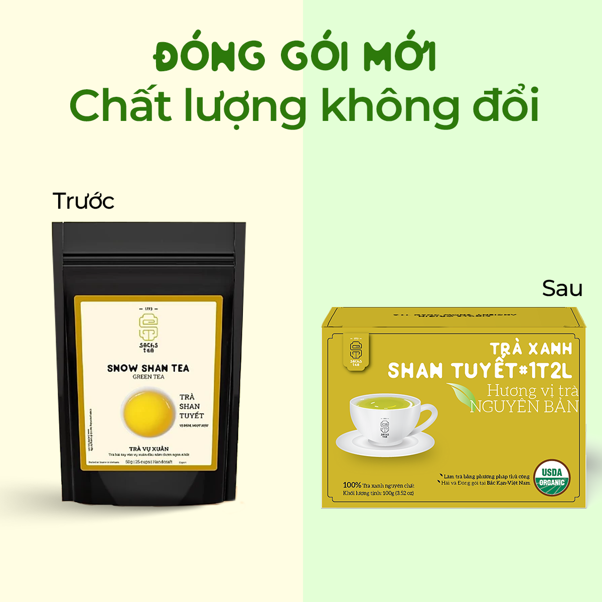 Trà Xanh Shan Tuyết Cổ thụ Loại Hảo hạng | 100% chứng nhận hữu cơ USDA Organic Hoa Kỳ | Loại Búp và Nguyên Lá | Thơm mật ong, Đậm vị, ngọt hậu sâu 100g