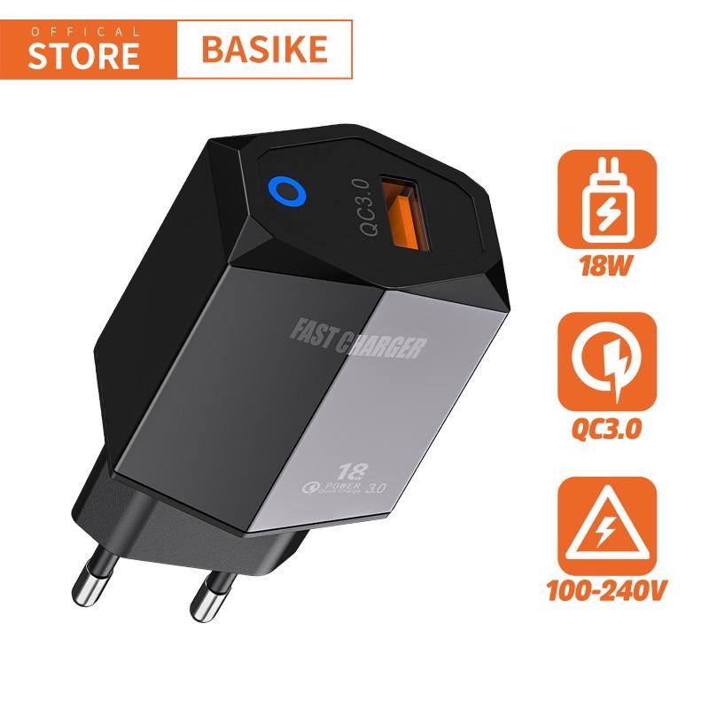 Củ sạc nhanh QC3.0 BASIKE 18W USB hỗ trợ sạc nhanh cho iPhone HUAWEI Samsung-Hàng chính hãng