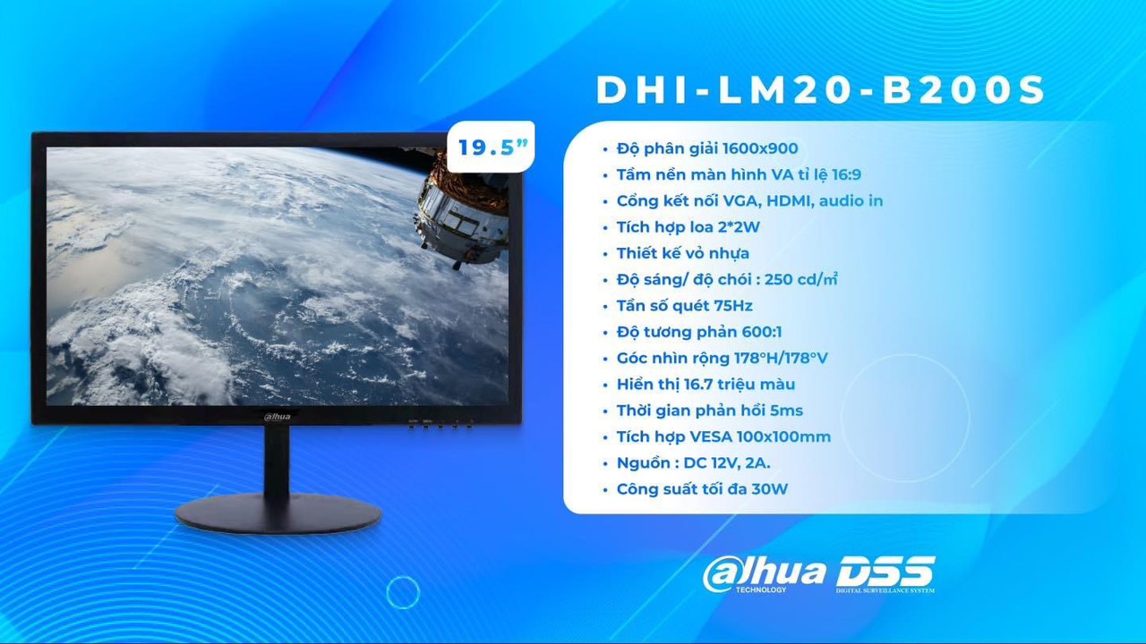 Màn hình vi tính Dahua LM20 B200s 19inch (18,5&quot; HD 75Hz, VGA) - Hàng chính hãng DSS phân phối