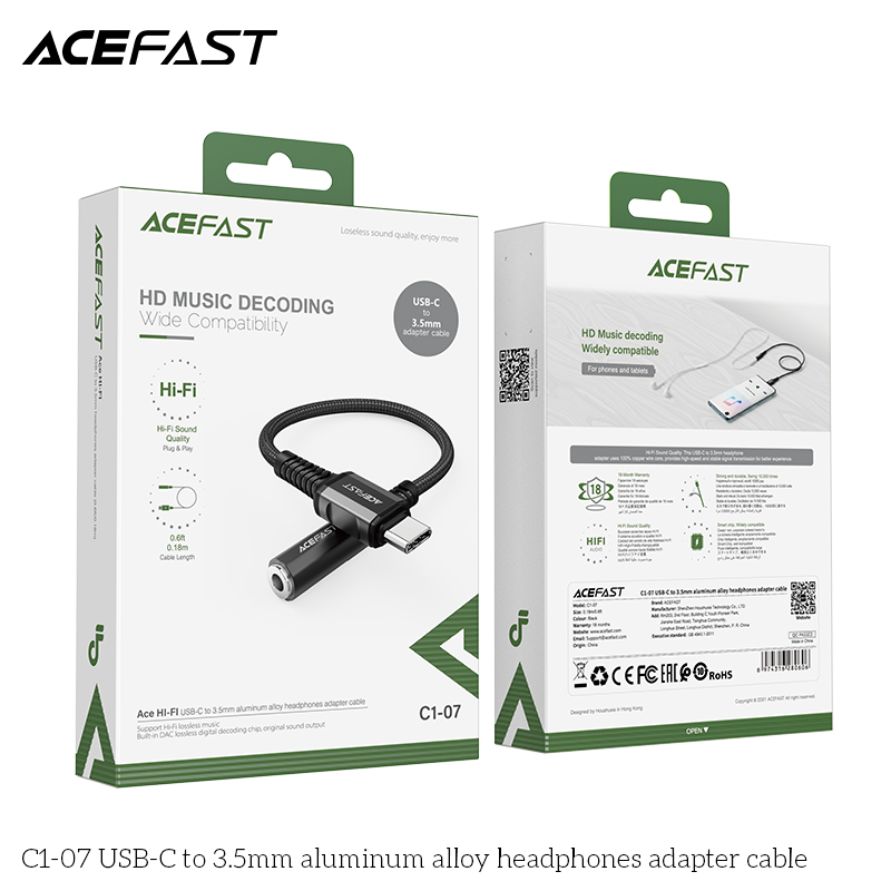 Cáp chuyển âm thanh Acefast USB-C to 3.5mm (0.18m) - C1-07 Hàng chính hãng Acefast