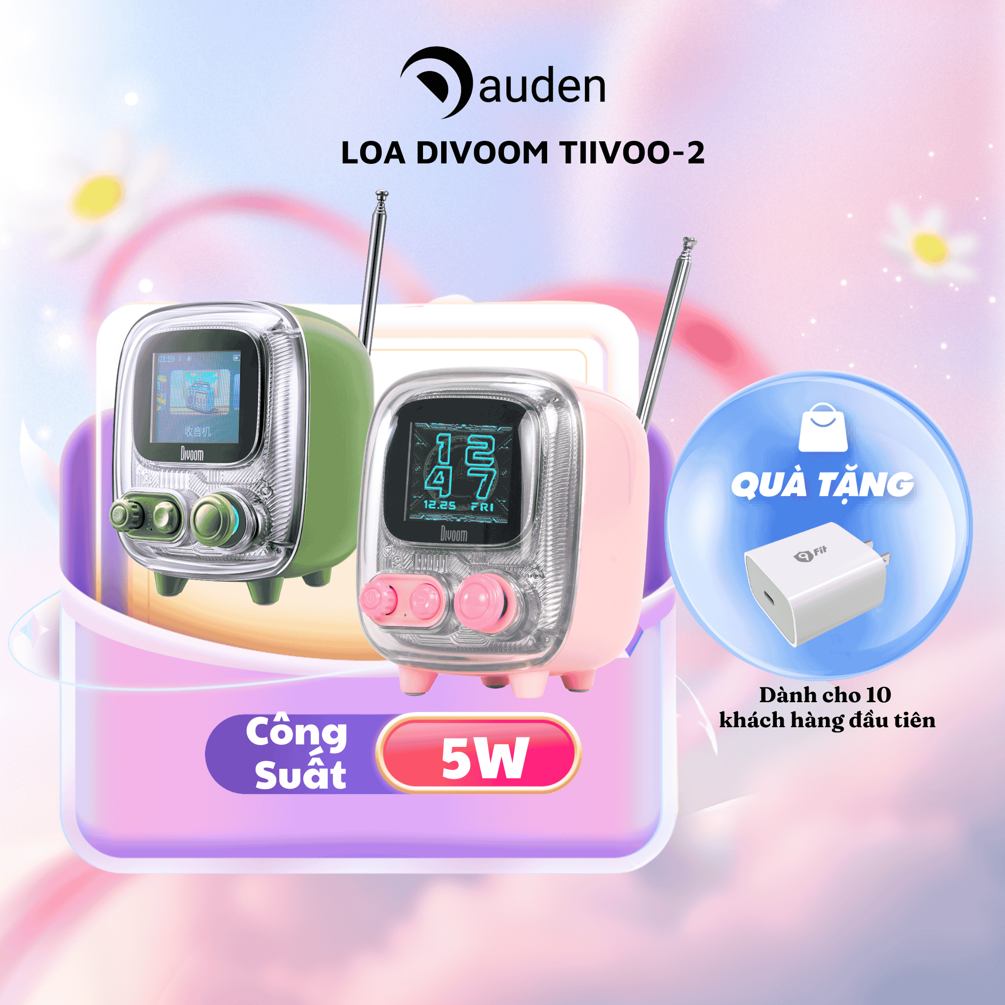 Loa Bluetooth Divoom Tiivoo-2 công suất 5W, bảo hành 12 tháng 1 đổi 1 - Hàng chính hãng