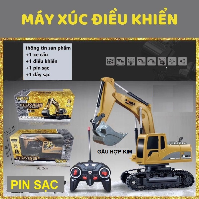 Máy xúc công trình điều khiển từ xa đồ chơi xe pin sạc cho bé múc rèn luyện khéo léo, quà tặng sinh nhật trẻ em