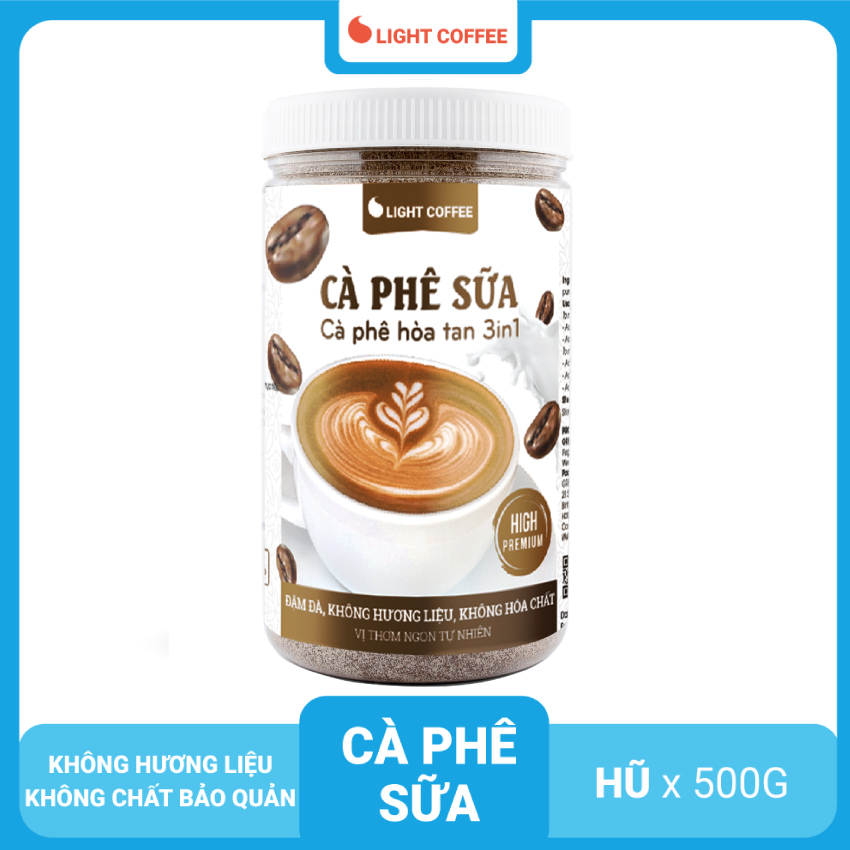 Cà phê sữa 3in1 không hóa chất, pha uống ngay Light Coffee - hũ 500g