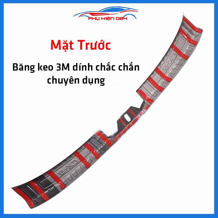 Ốp chống trầy cốp CX8, CX-8 2019-2020-2021-2022 thép không gỉ vân Cacbon bảo vệ xe chống va đập