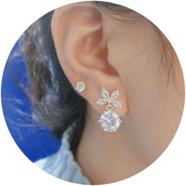 Bông tai nụ đá móc bạc