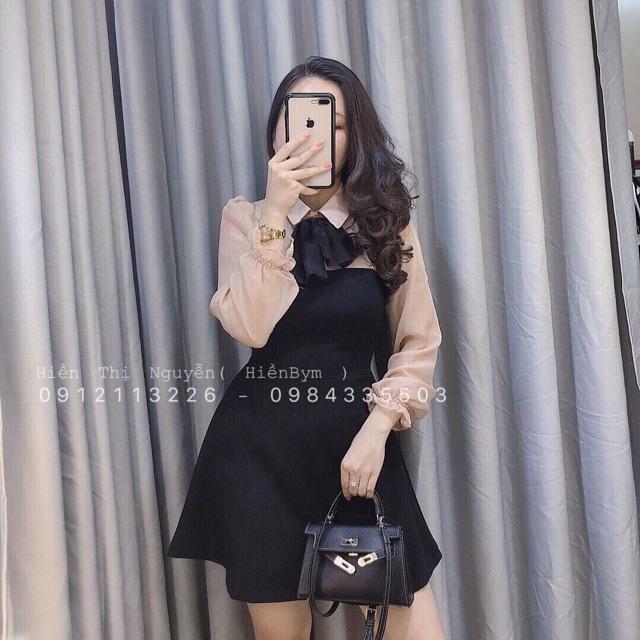 Set đầm váy mẹ bé cổ nơ