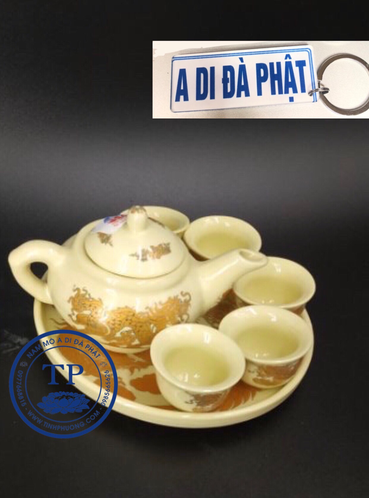 BỘ ẤM TRÀ CÚNG BẰNG SỨ RỒNG VÀNG