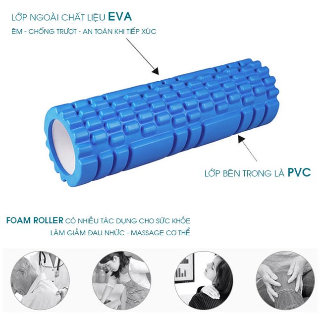 Con lăn massage foam roller tập yoga ống giãn cơ hỗ trợ tập gym yoga