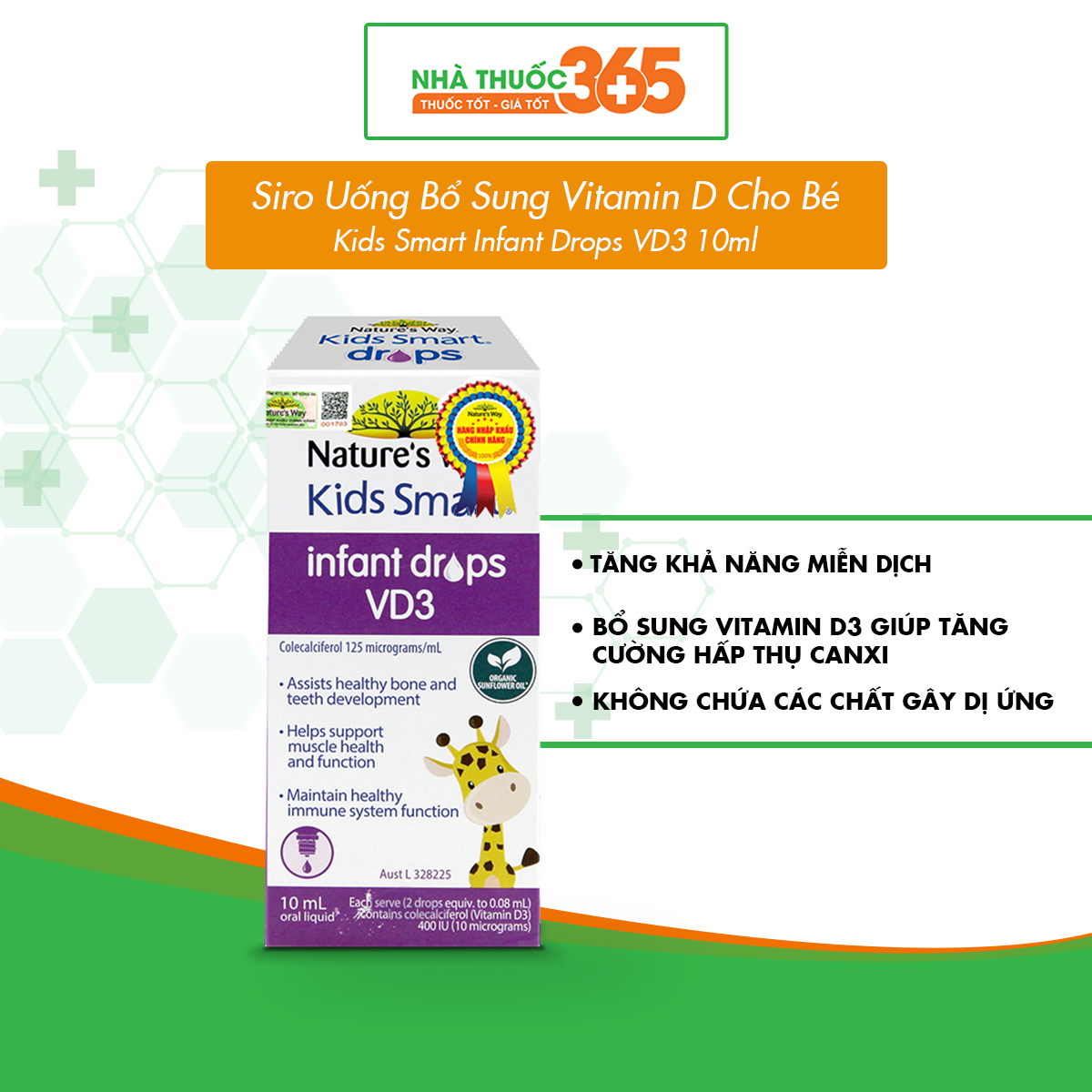 Siro Uống Nature's Way Kids Smart Infant Drops VD3 Bổ Sung Vitamin D Cho Bé 10ml