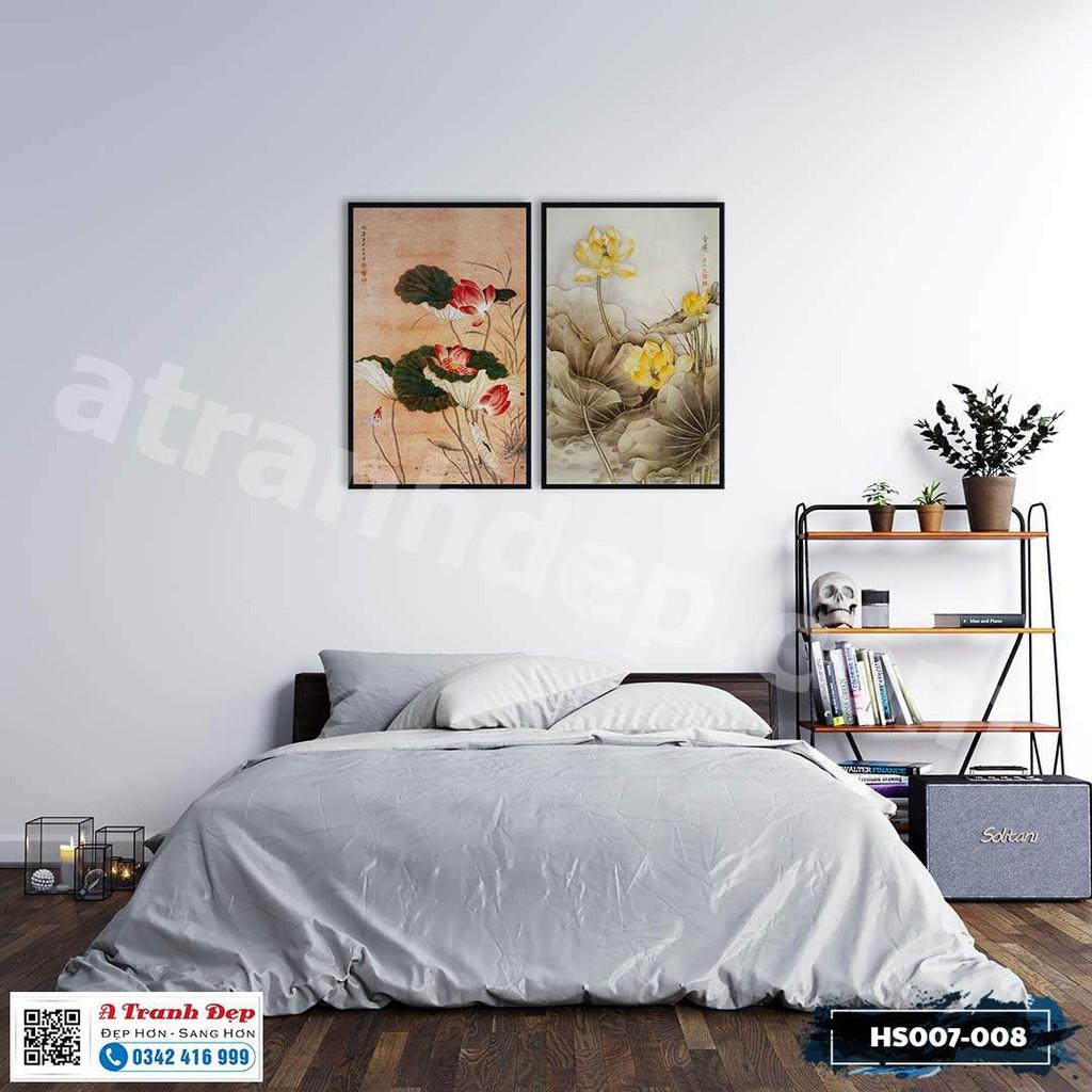 Bộ 2 tranh Canvas hoa sen vàng và đỏ - HS007-008