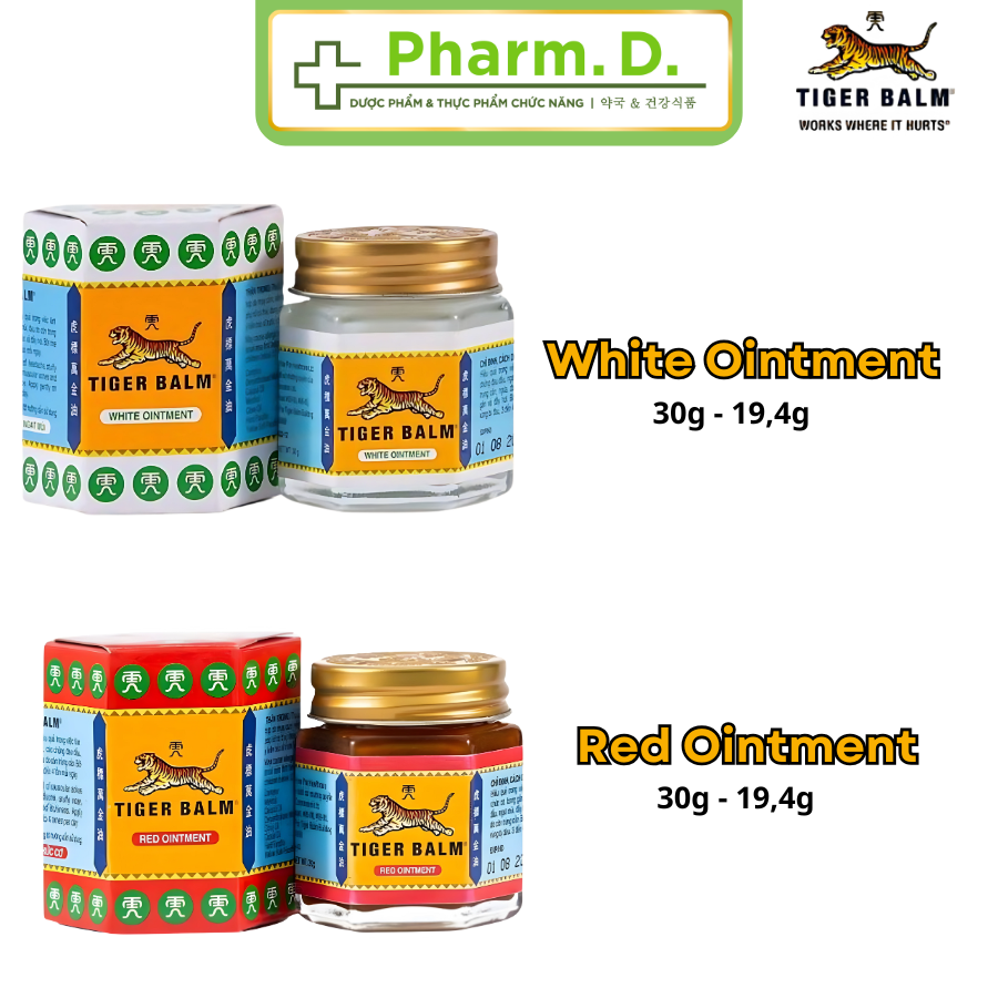 Dầu cù là Tiger Balm Red/White Ointment Haw Par giảm đau và nhức cơ, bong gân 19.4g và 30g