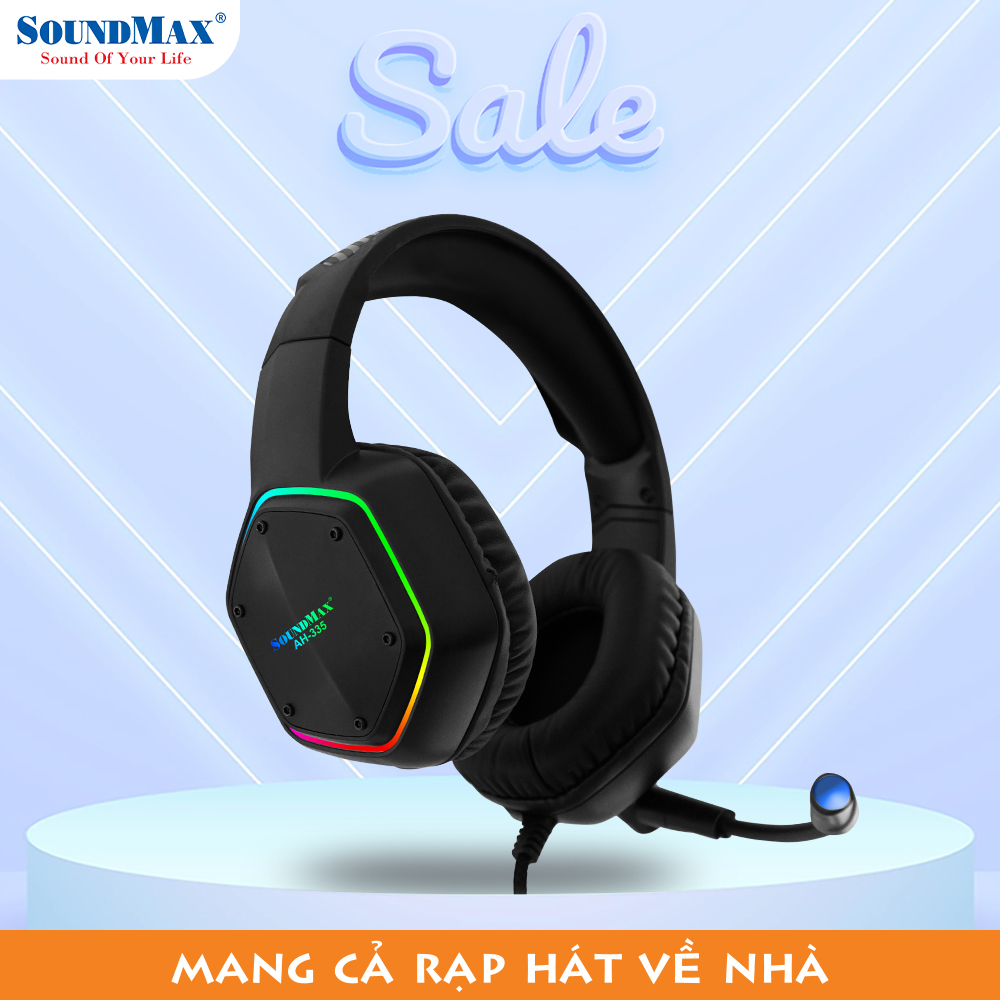 Tai Nghe Chụp Tai Có Micro Tích Hợp SoundMax AH-335 | Tai Nghe Chơi Game Có Đèn LED RGB SoundMax AH335 | Gaming Headset - Hàng Chính Hãng