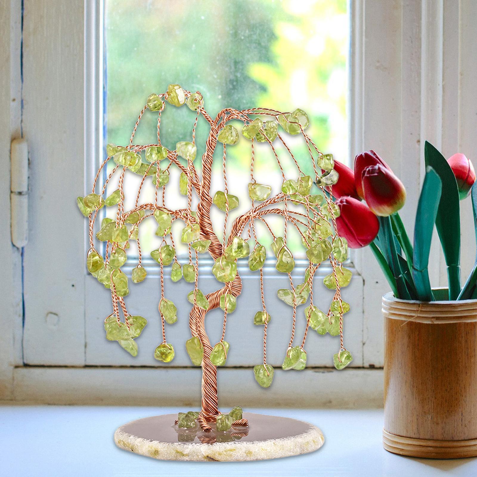 2PCS Natural Multi Stone Money Tree Handmade Ornament for Table Decorations