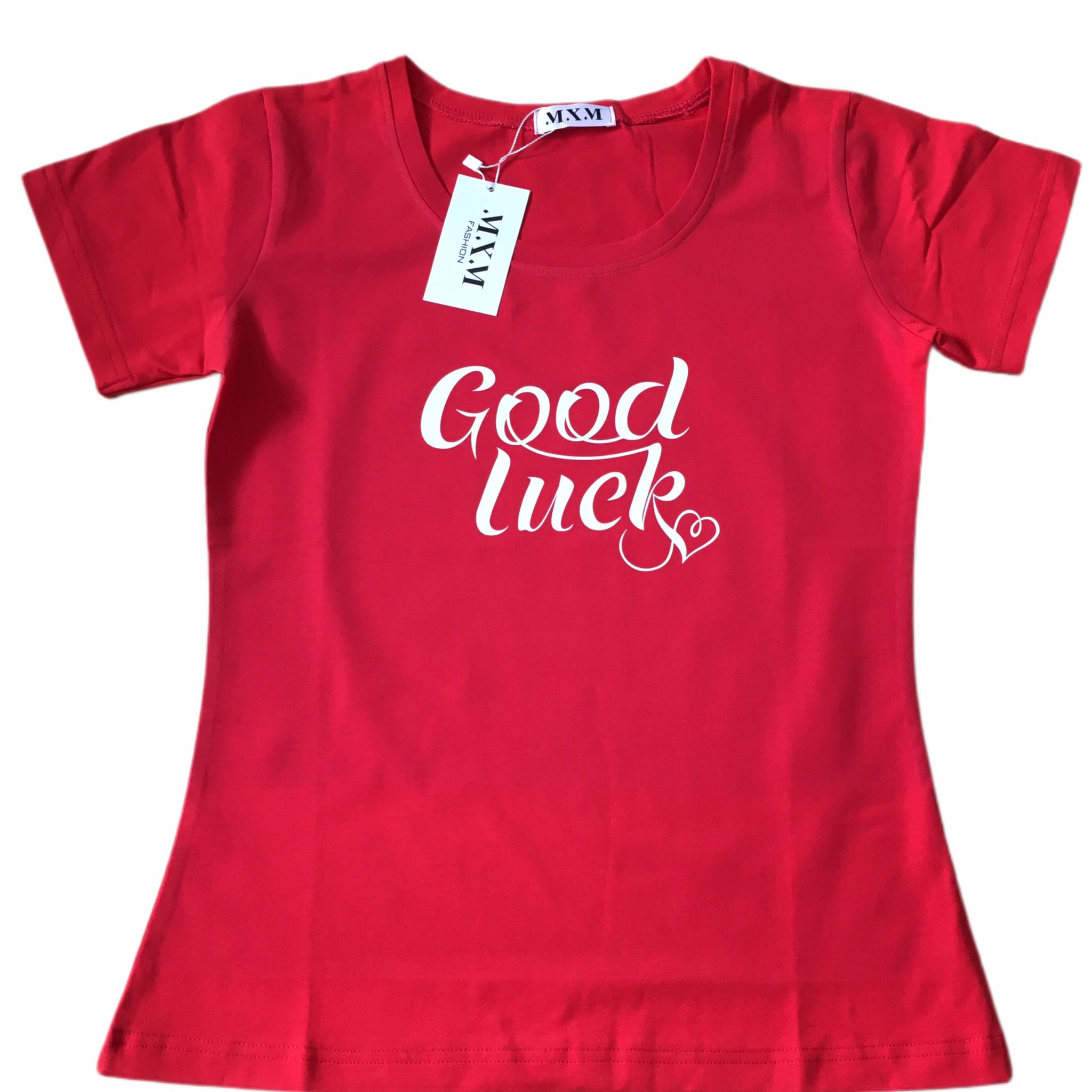 Áo thun nữ MXM in chữ Good Luck thun cotton 4 chiều form ôm body ( ANU022 )