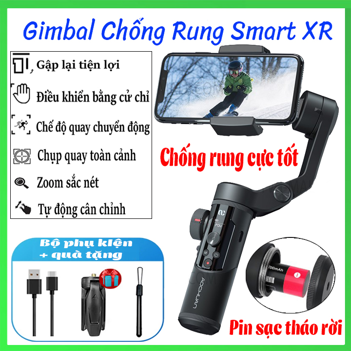 Tay cầm chống rung cho điên thoại Gimbal smart XR loại tốt, thiết bị quay phim, video, vlog, chuyên nghiệp cho điện thoại, máy ảnh, tự động cân chỉnh, chuyển cảnh mượt mà, xoay 306 độ