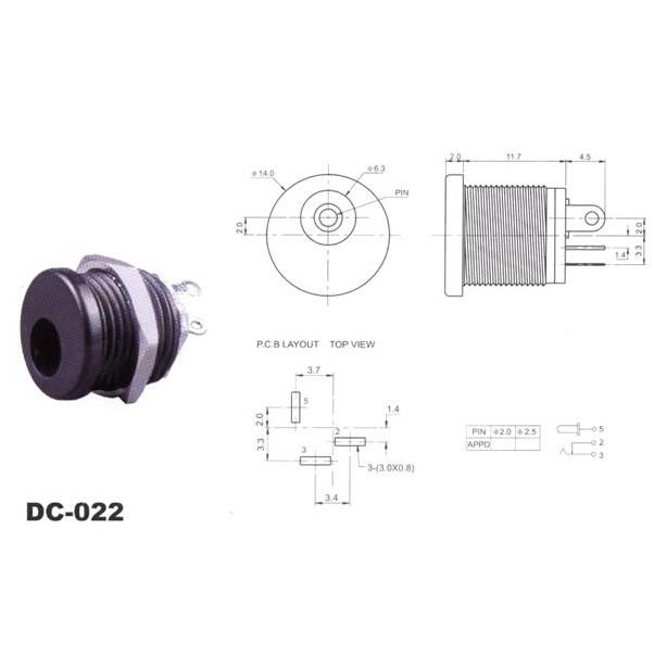 Jack Nguồn chống nước DC 5.5 DC022