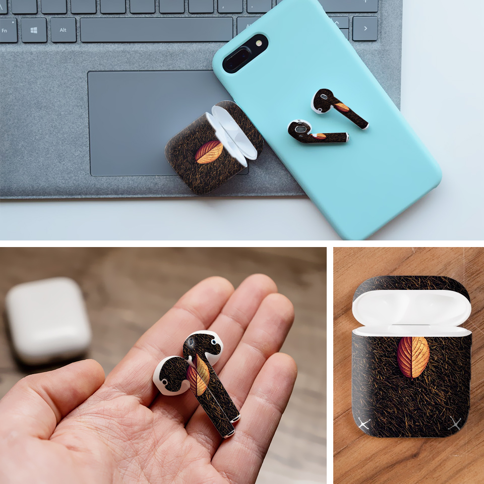 Miếng dán skin chống bẩn cho tai nghe AirPods in hình lá mùa thu 3 - tnx021 (bản không dây 1 và 2)