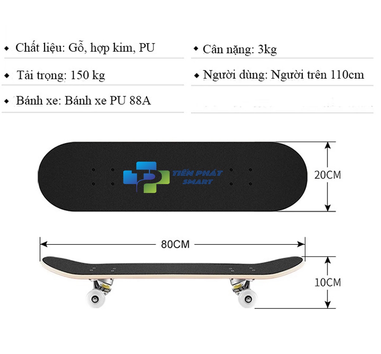 Ván Trượt Skateboard TP Tienphatsmart (Hình Lửa Xanh), - Ván Trượt  Mặt Nhám Chống Trơn Trượt, Gỗ Ép Tiêu Chuẩn, Ván Trượt Gỗ Tải trọng 150kg, Ván Trượt Gỗ Dành Cho Người Lớn Và Trẻ Em