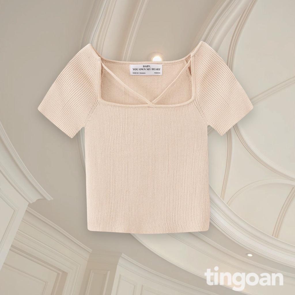 Áo len crop ngắn tay chéo dây nude tingoan MISSIN' U TOP/ND