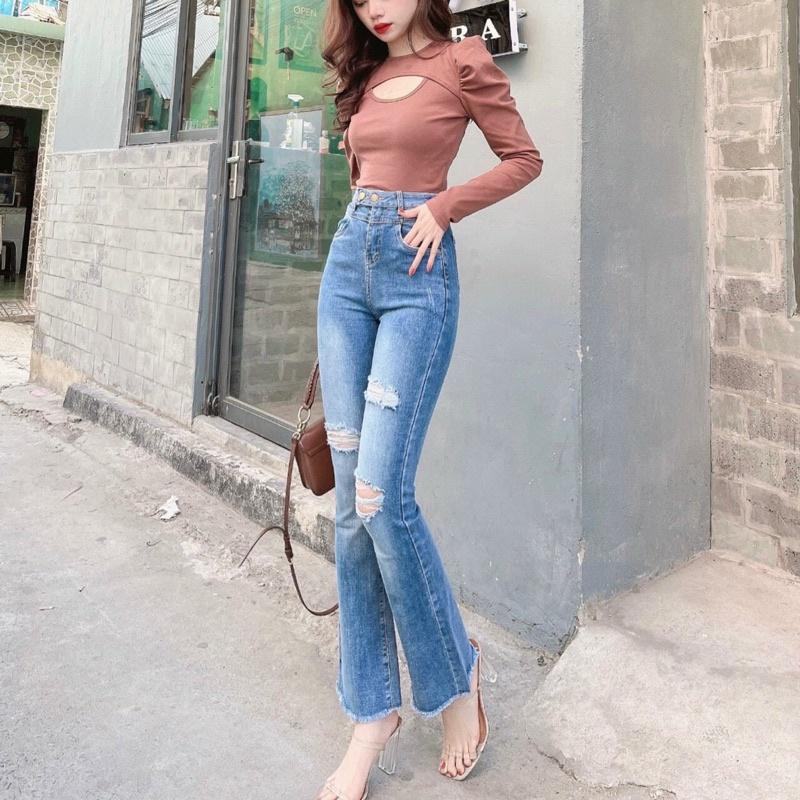 QUẦN JEANS WAX ỐNG LOE RÁCH