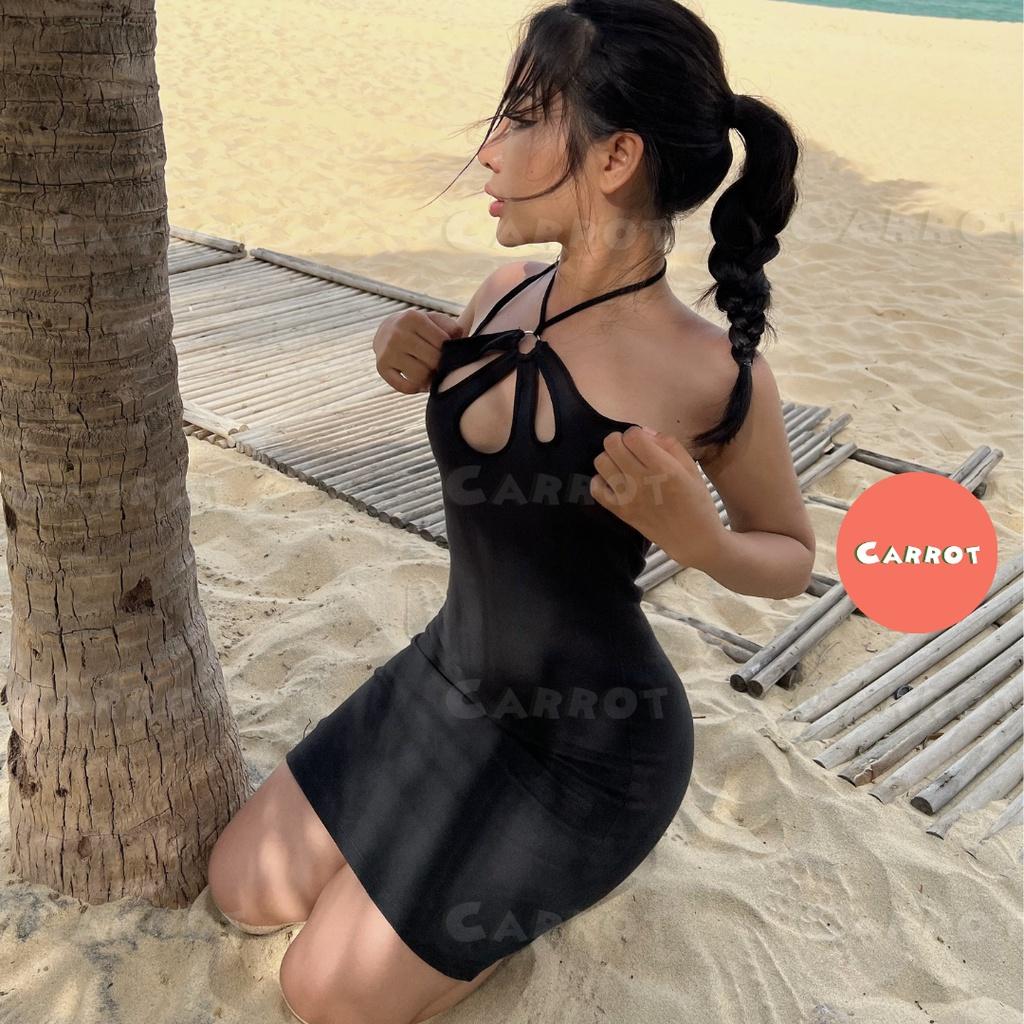 Đầm body sexy 2 dây khoét ngực váy thiết kế ôm đen thun thời trang nữ sang chảnh carrotxinhdep- 83