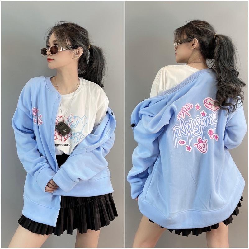 Áo khoác bomber nỉ bông dày dặn hàng quảng châu form tộng unisex dạng cardigan nữ nam in UFO AWESOME - AK3426