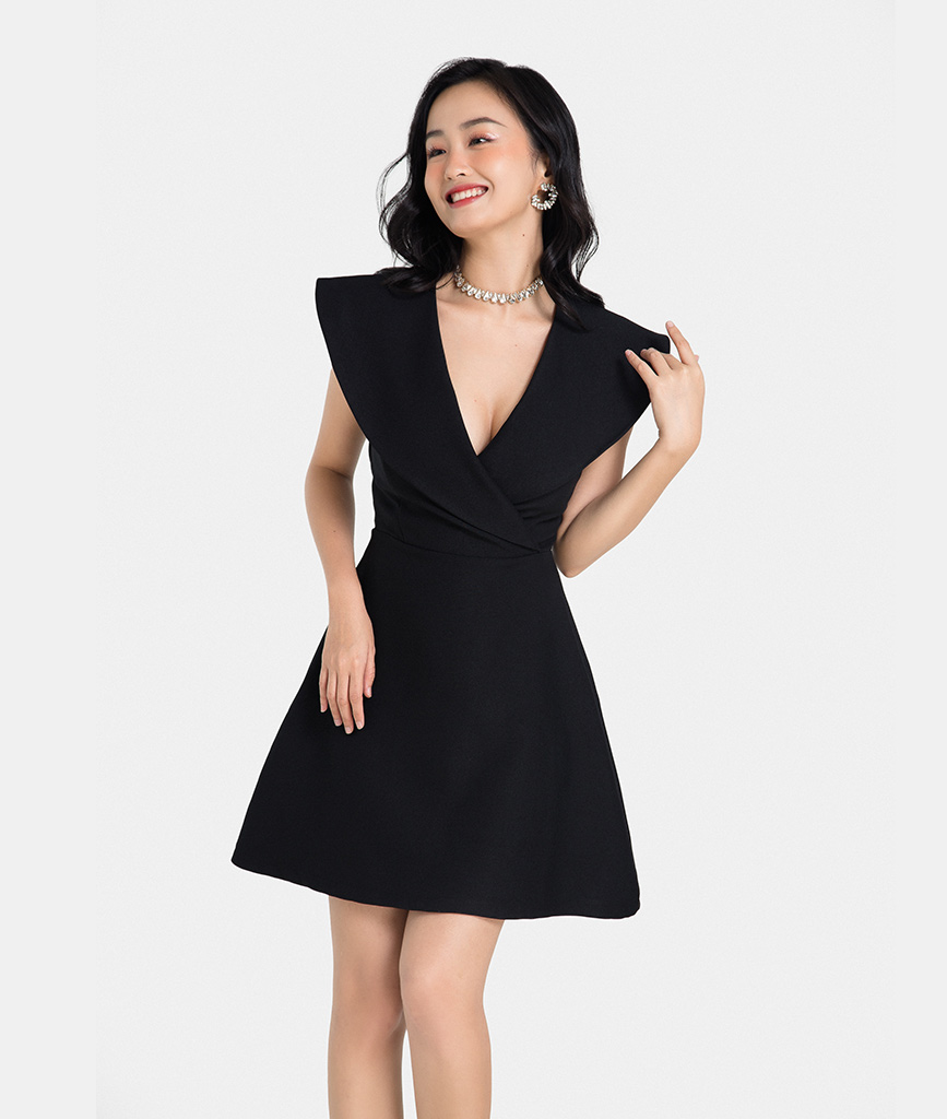 Đầm xoè nữ HNOSS cổ vest không tay HNDLU034