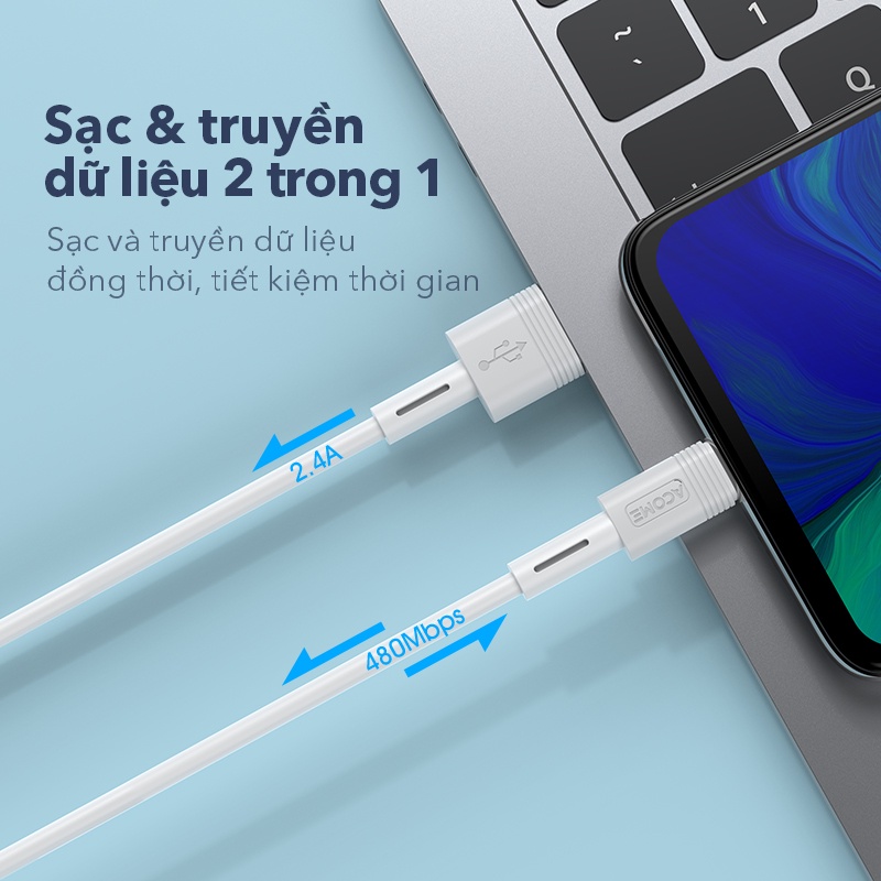 Cáp Sạc Nhanh ACOME ADM010 Cổng Micro USB 2.4A Dài 100cm - Hàng chính hãng