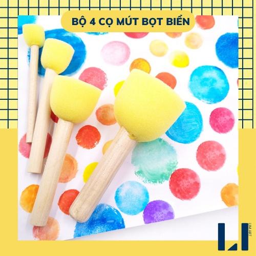 Bộ 5 cọ mút xốp cán gỗ dùng vẽ tranh - Set 5 cọ bọt biển diy