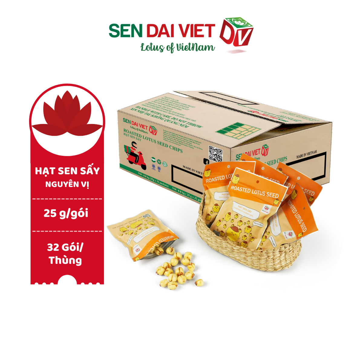 Hạt Sen Sấy- Nguyên Vị, Vị Phô Mai, ĐV- Sen Đại Việt- 2 Gói-Gói 25g