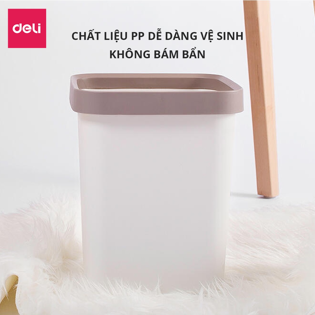 Thùng rác nhựa văn phòng vuông Deli - Dung tích 10l / 12l - Có nẹp giữ túi thông minh, nhựa pp dễ vệ sinh, không bám bẩn - 18820 / 18821