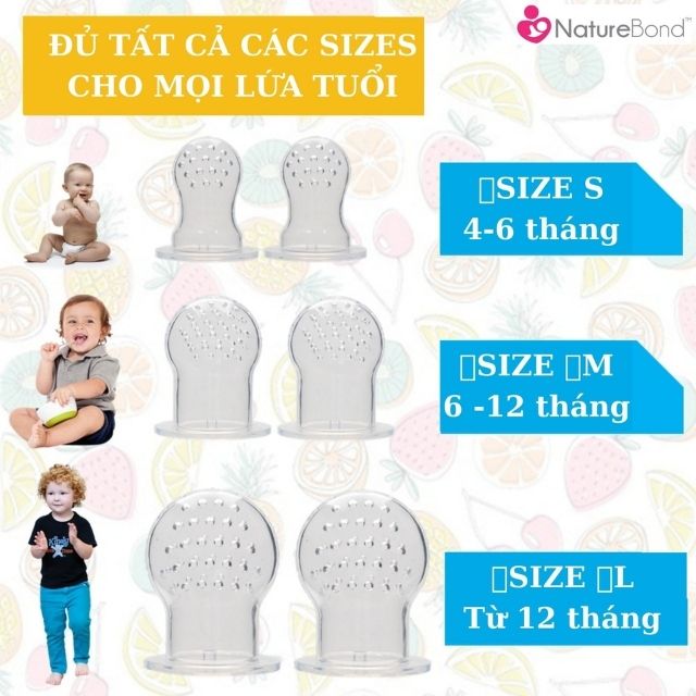 Túi Nhai Ăn Dặm Kích Thích Ngon Miệng Chính Hãng NatureBond Dựa Trên Nghiên Cứu FDA Hoa Kỳ Chống Hóc 6 Núm (3 Sizes)