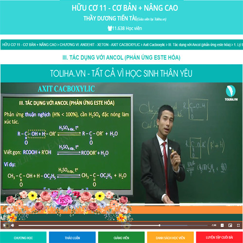 Khóa học HÓA HỮU CƠ 11 - CƠ BẢN và NÂNG CAO thầy Dương Tiến Tài - 09 tháng