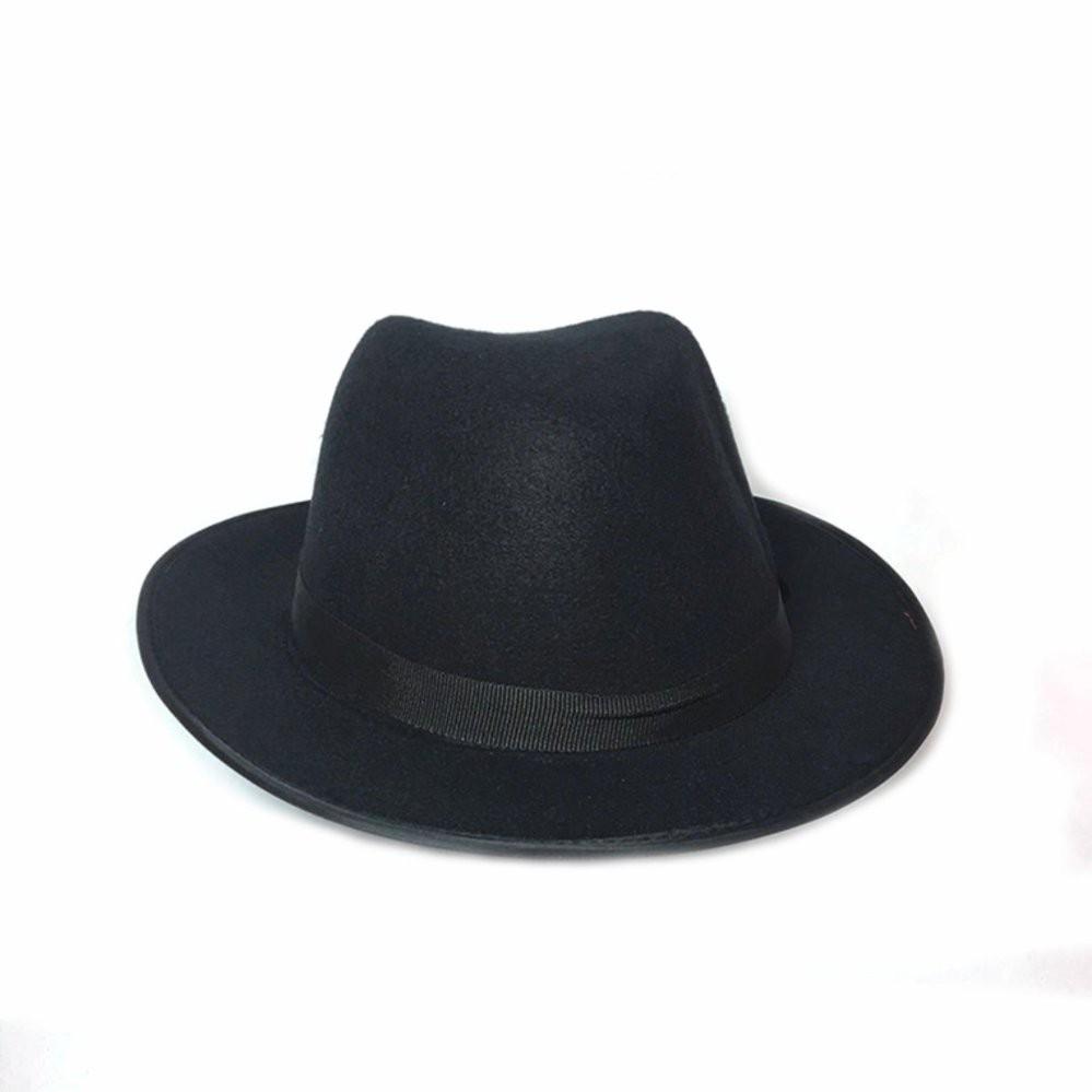 1 nón phớt fedora, nón cao bồi thời trang nam nữ đen