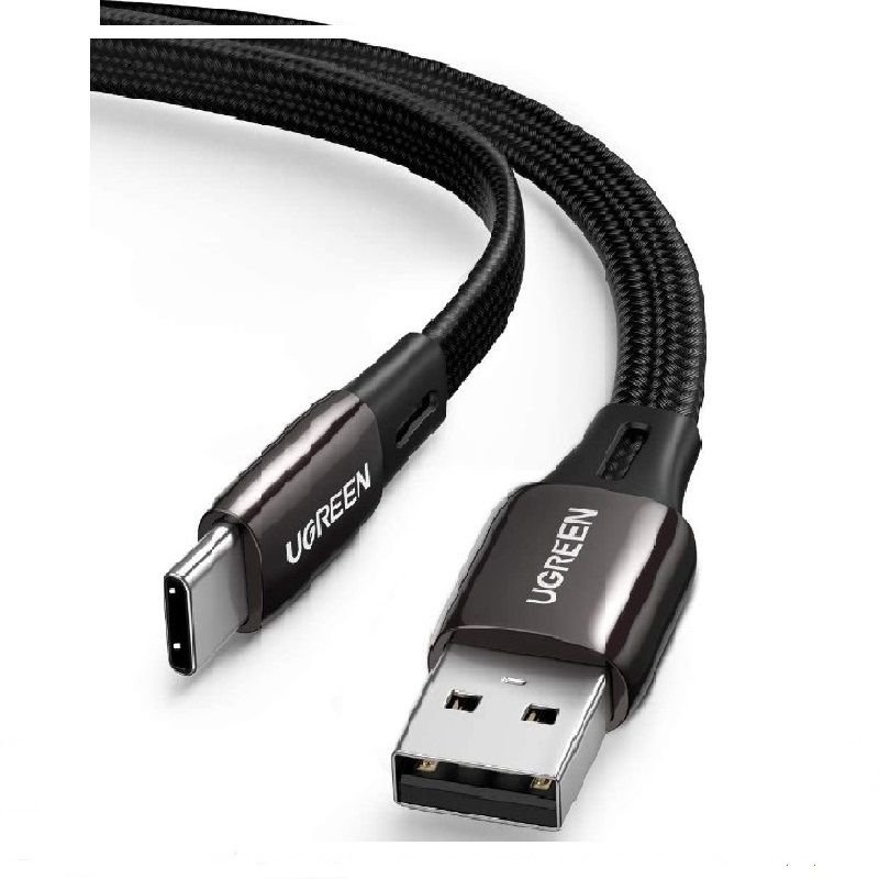 Cáp usb A ra type C mỏng dẹp 2.5mm màu đen dây bện dù Ugreen 330BD10965US 2M hàng chính hãng